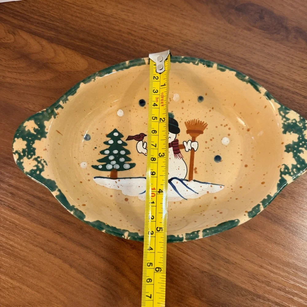 LTD Commodities Snowman Ceramic Baking Dish Set 2pc Oval Stoneware Holiday Decor